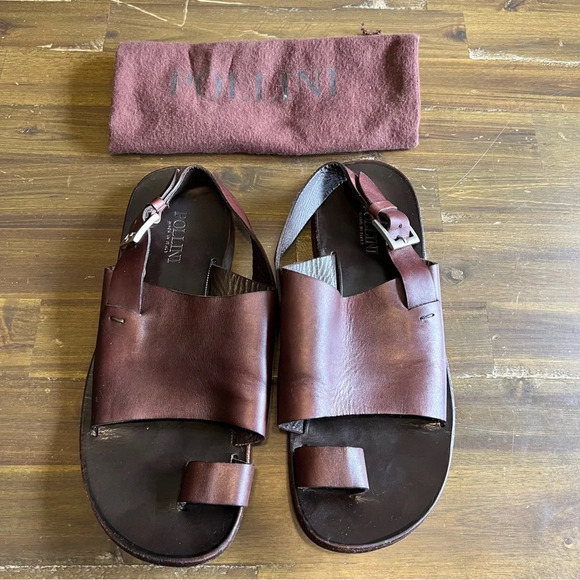 Pollini Men’s Leather Sandals Toe Ring Jesus Jerusalem Dark Brown Dust Bag main image 6